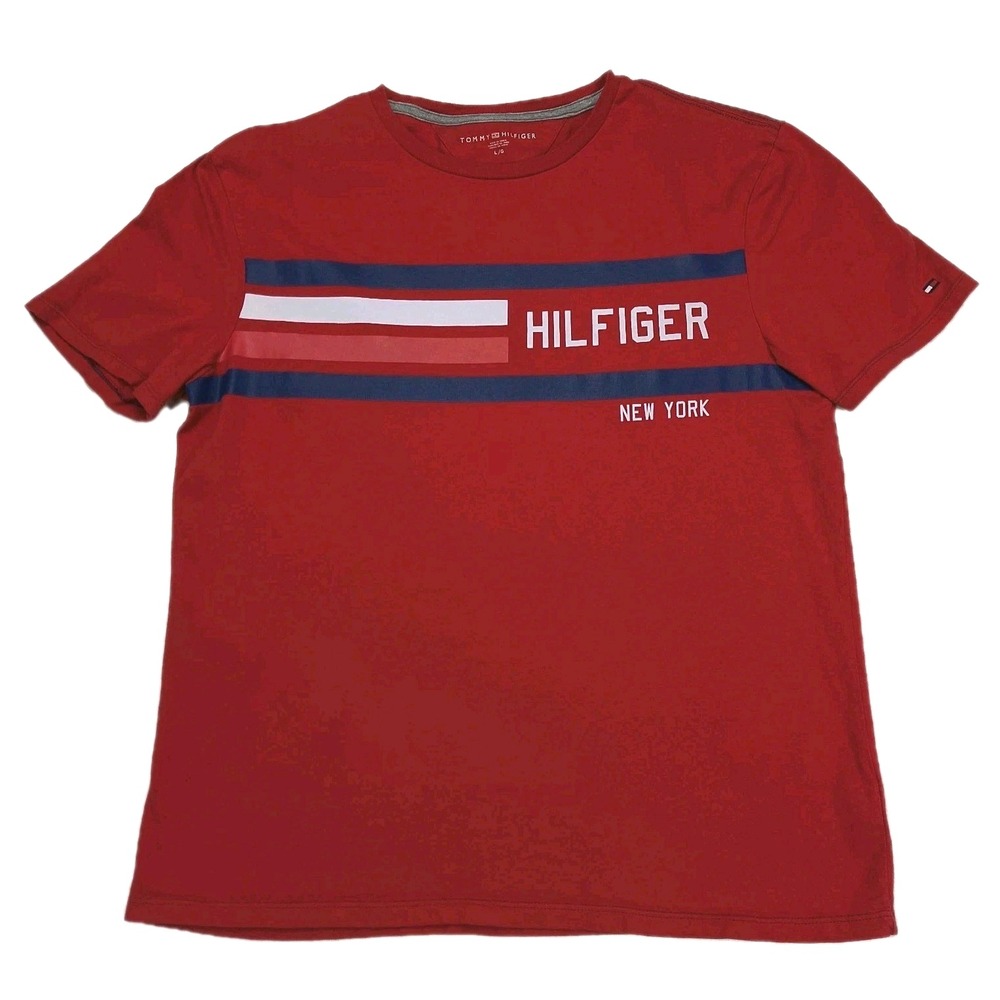 Tommy Hilfiger Mens Red Graphic T-Shirt New York Logo Short Sleeve Size Large